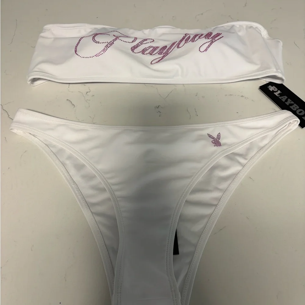 PLAYBOY White Strapless Bandeau Bikini